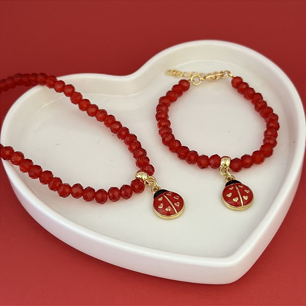 Conj Colar E Pulseira Cristal N6 Joaninha