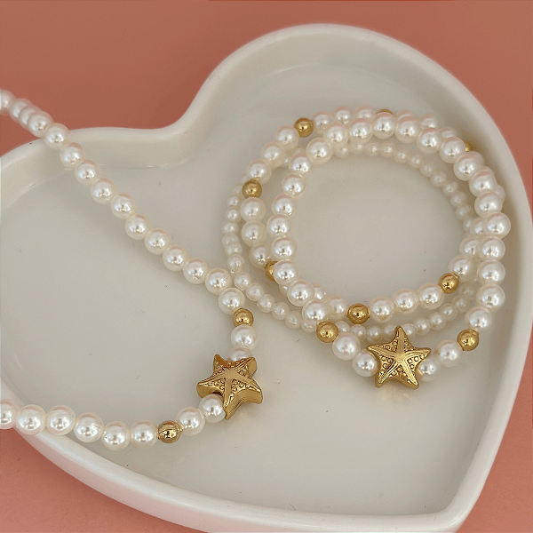 Conjunto Choker e Pulseiras Perolas Estrela Do Mar