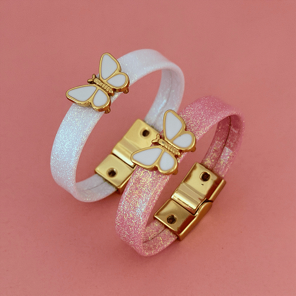 Pulseira Borboleta Fecho Imã Glitter