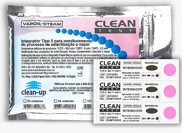 Indicador químico classe 5 autoclaves 25 Un - Clean Up