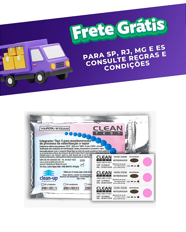 Indicador químico classe 5 autoclaves 25 Un - Clean Up