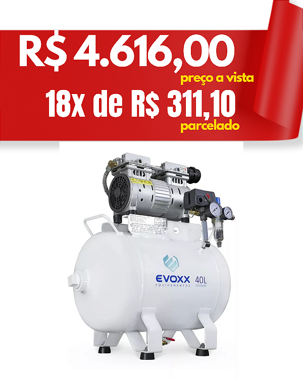 Compressor odontológico 40L 1,14 HP - Evoxx