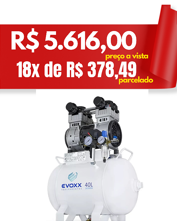 Compressor odontológico 40L 2,0 HP - Evoxx