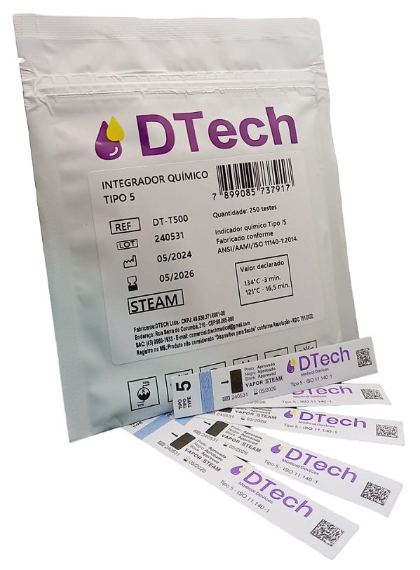 Indicador químico classe 5 autoclaves 250 Un - D Tech