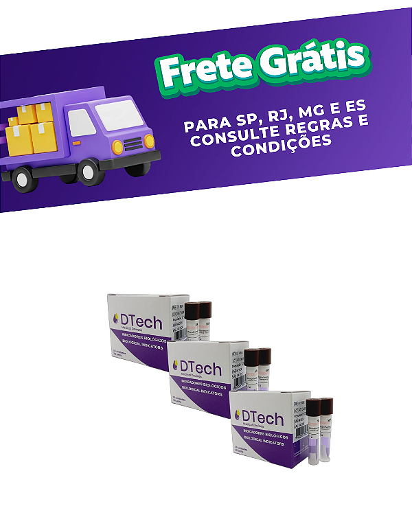Teste indicador biológico Kit c/3 cxs - D Tech