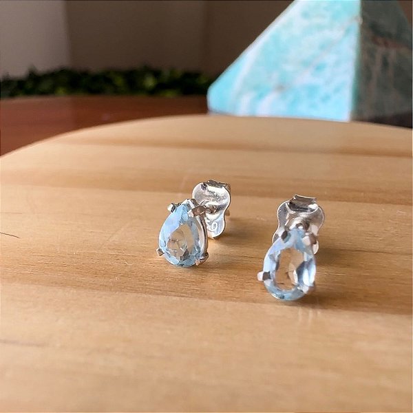 Brinco de Água Marinha Gota em Prata 925