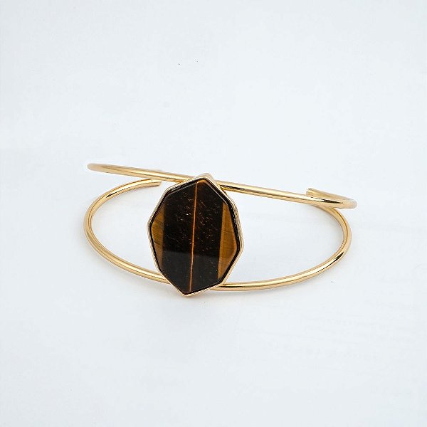 Bracelete com Pedra Natural Olho de Tigre Geométrico