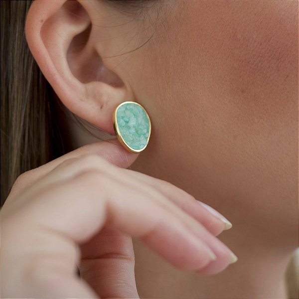 Brinco com Pedra Natural Amazonita