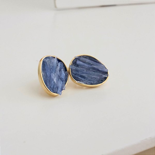 Brinco com Pedra Natural Cianita Azul