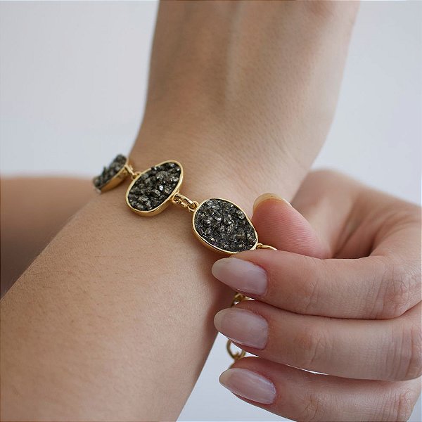 Pulseira Vivaz com Pedra Natural Pirita