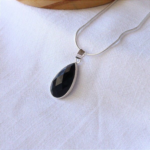 Colar com Pedra Natural Obsidiana em Prata 925