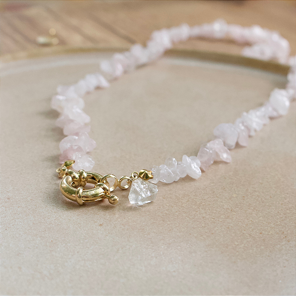 Colar Nature Cascalho Quartzo Rosa