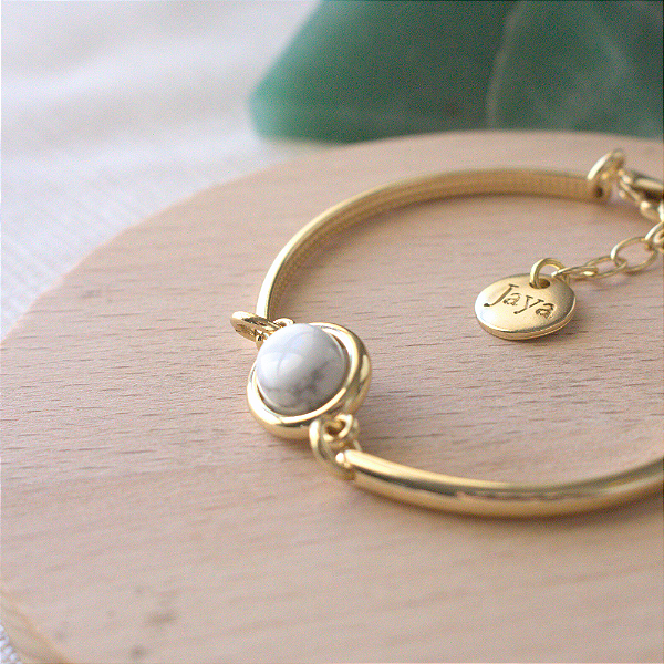 Pulseira com Pedra Natural Howlita Oval