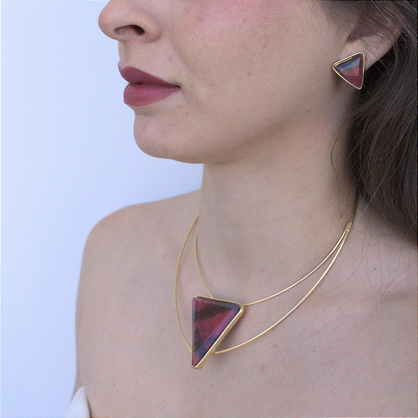 Conjunto Aro e Brincos Rodonita