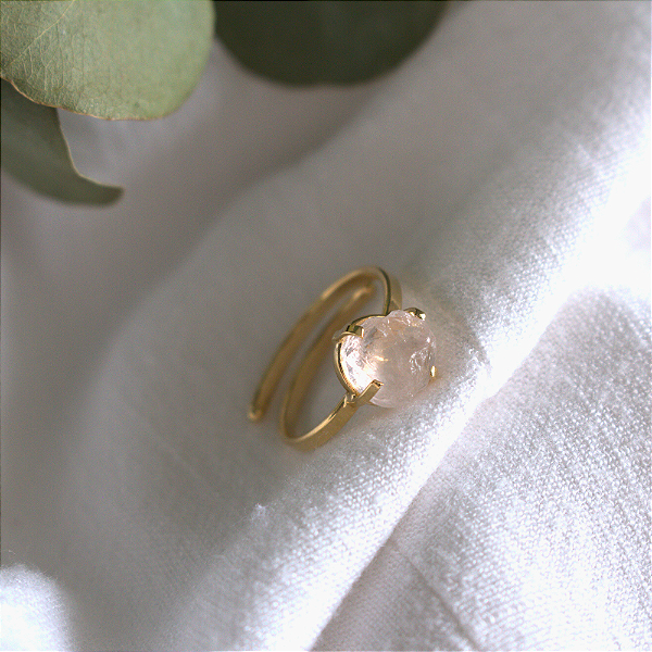 Anel Pedra Bruta Quartzo Rosa