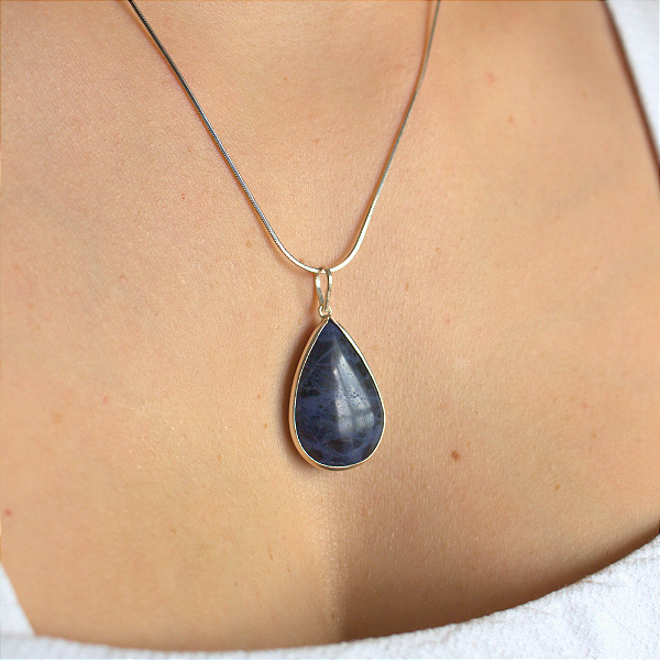 Colar Prata 925 com Gota de Sodalita