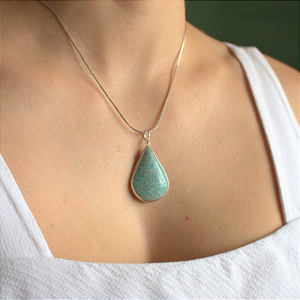Colar Prata 925 com Gota de Amazonita