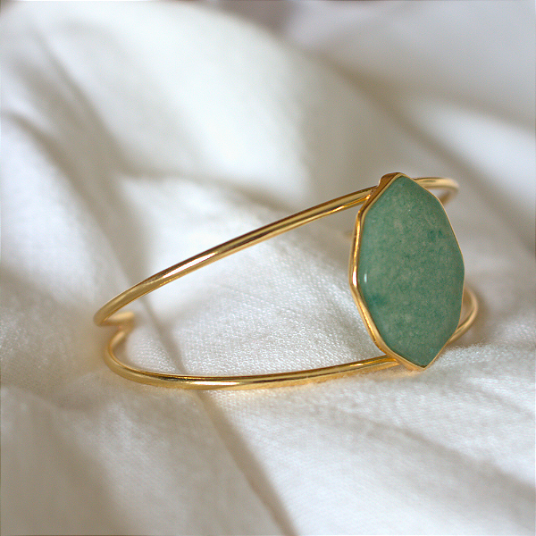 Bracelete com Pedra Natural Quartzo Verde Geométrico