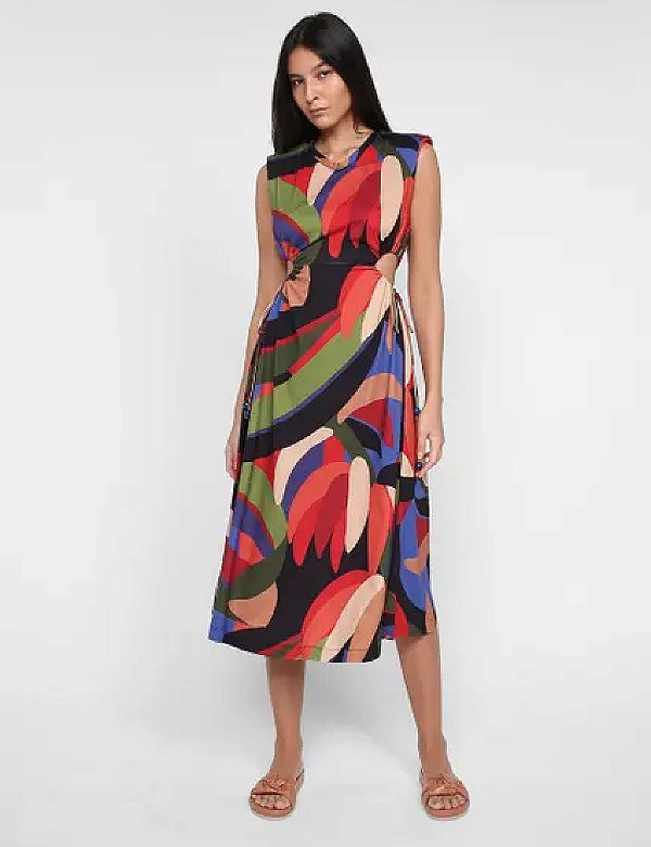 Vestido Midi Estampado Bananeira Gráfica FARM