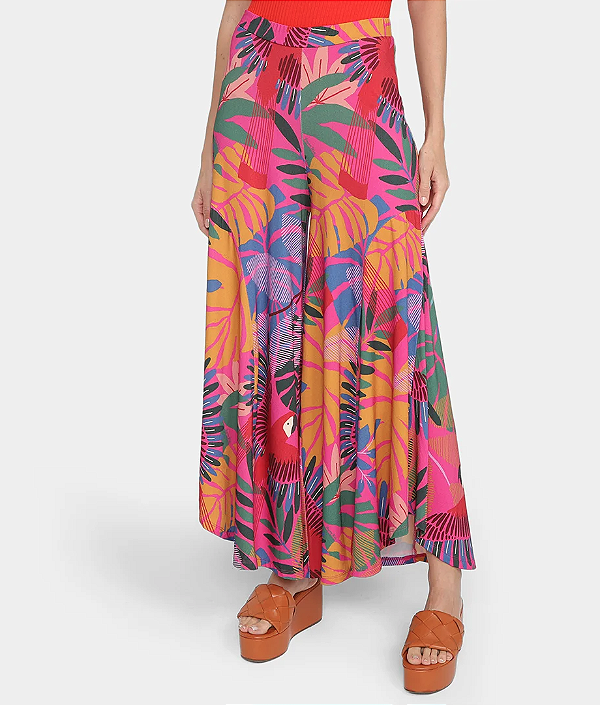 Calça Pantalona Araras Rosa FARM