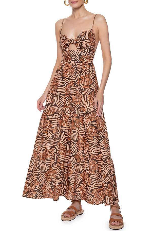 Vestido Nó Peixe Leão Marrom Tatu FARM