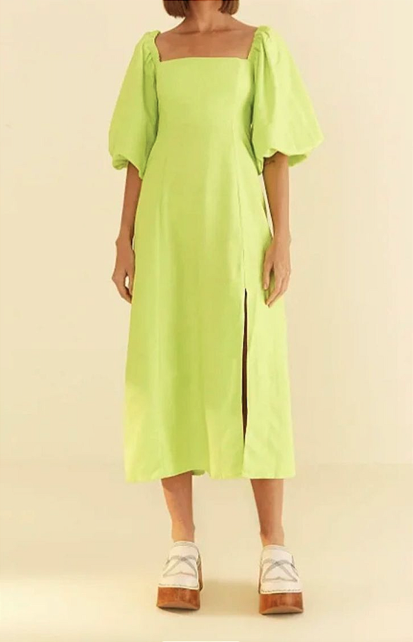Vestido Midi Mangas Verde Persia FARM
