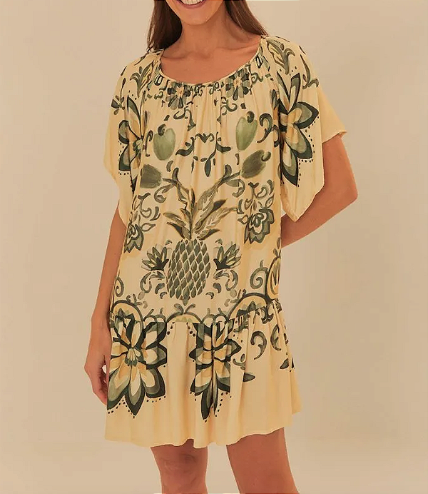 Vestido Curto Estampado Aquarela Tropical FARM