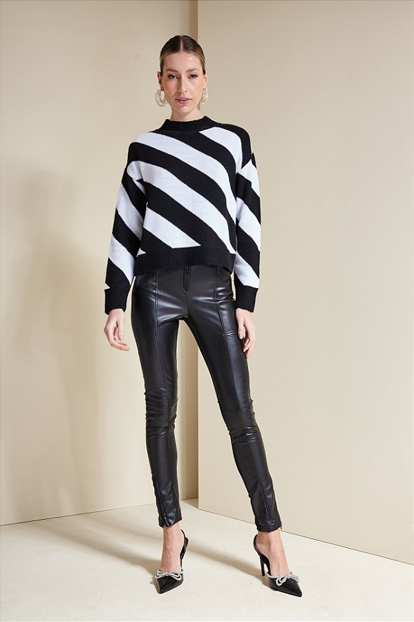 Blusa Tricot Listras Diagonal Gola Alta  - ALL'S