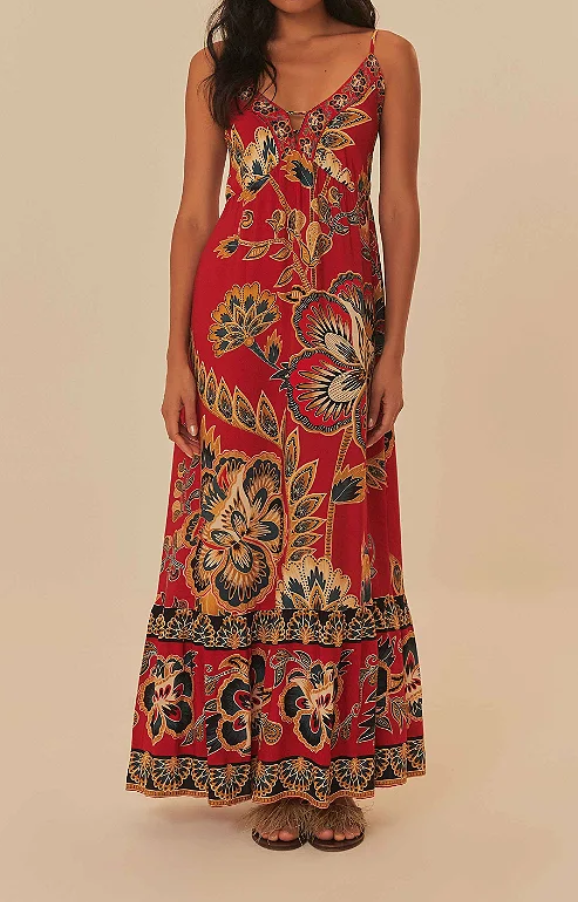 Vestido Longo Alça Floral Pequim FARM