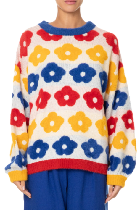 Pull Tricot Pelinho Estampado Flor Multicolorido FARM