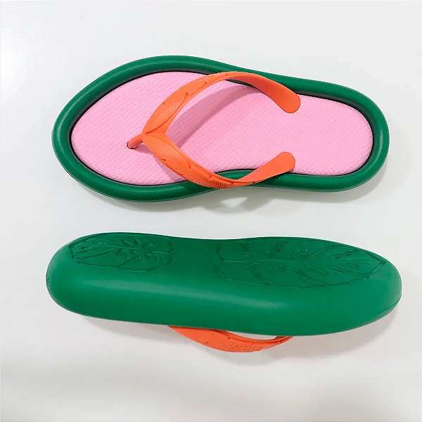 Chinelo Canoa Colorê - Verde/ Laranja