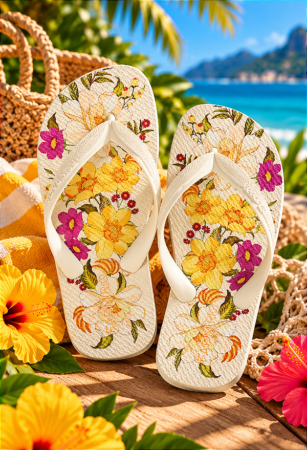 Chinelo Farm Jangada – Estampa Print Branco FARM