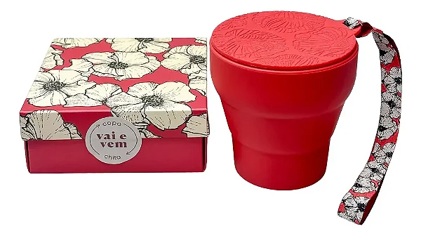 Copo Vai e Vem Chita Flor Vermelho Hibis 300ml - FARM