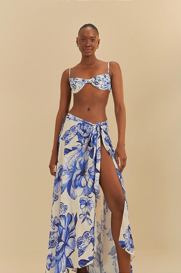 Saia Pareô Chita Porcelana Corrido Coverup Praia - FARM