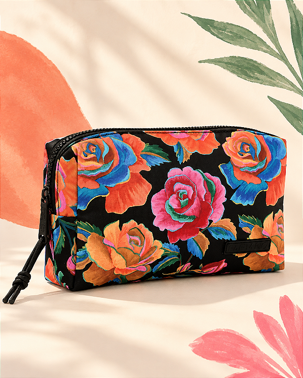 Necessaire Farm Ora Bolas G – Estampa Rosas Pintadas Preto FARM