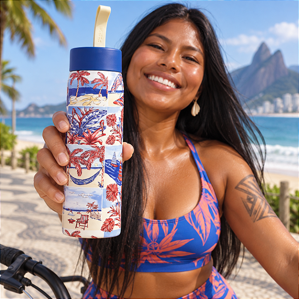 Garrafa Térmica Farm Que Sede 750ml – Estampa Diário De Verão Navy