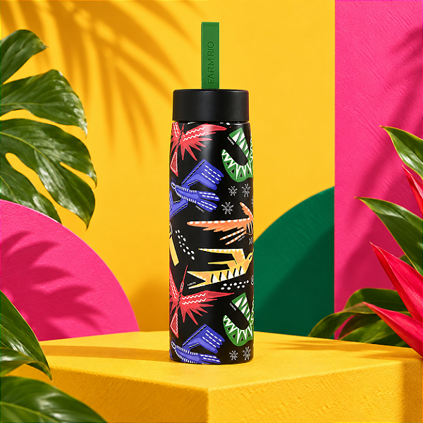Garrafa Térmica Farm Que Sede 750ml – Estampa Beija Flor Urbano Preto