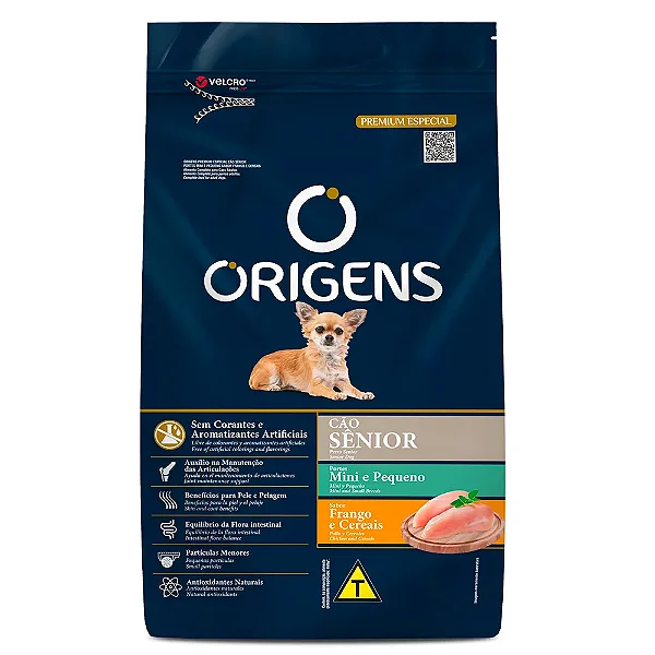 Ração Origens Premium Cães Sênior Mini e Pequeno Sabor Frango e Cereais 10,1 KG