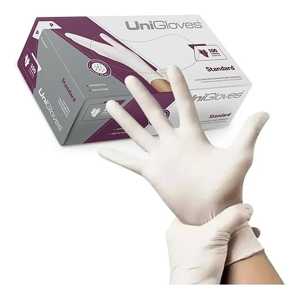 Luva Látex com Pó Standard Branca - 100 und - UniGloves