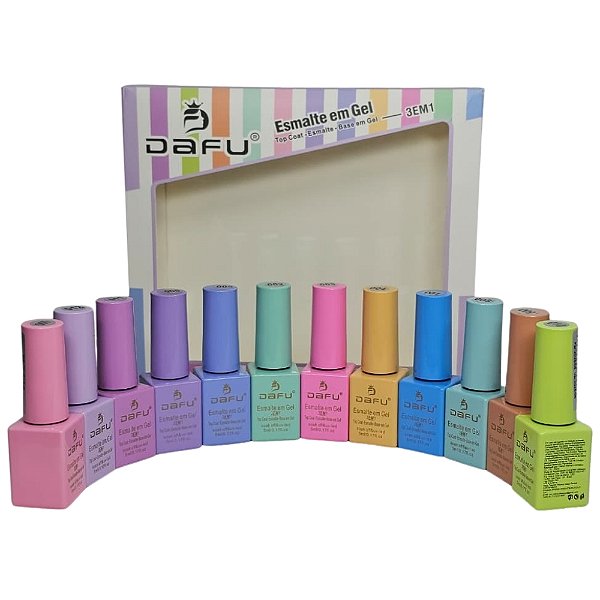 Kit 12 Esmaltes em Gel 3 em 1 Cores Pasteis 5ml - Dafu