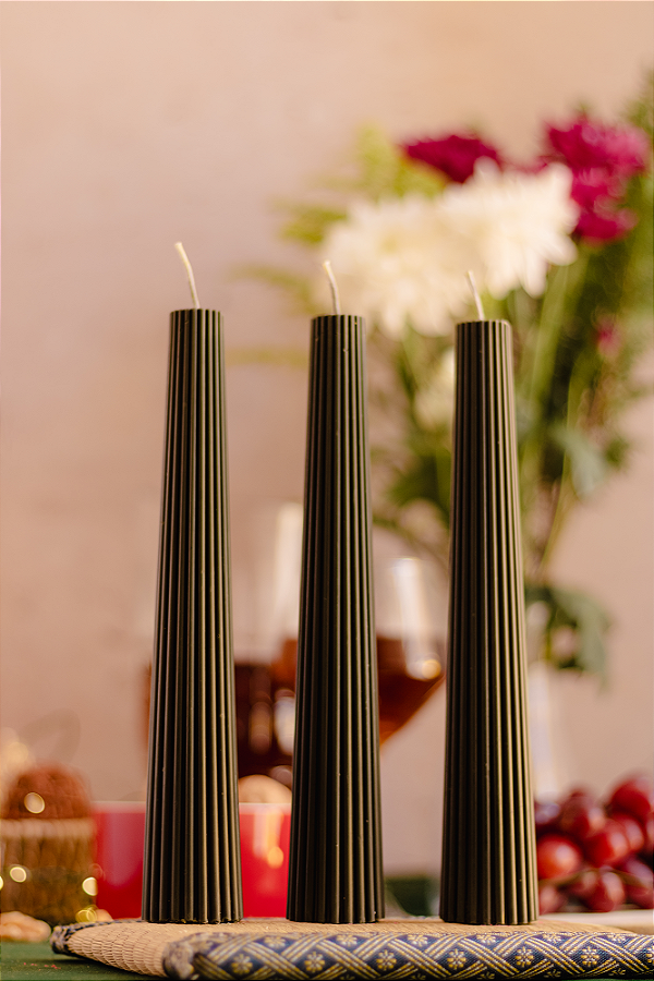 Kit 3 velas decorativas cilíndricas verde