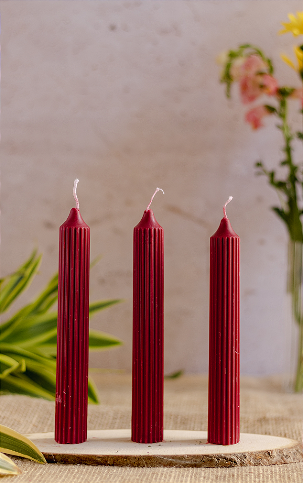 Kit 3 velas decorativas cilíndricas vermelha