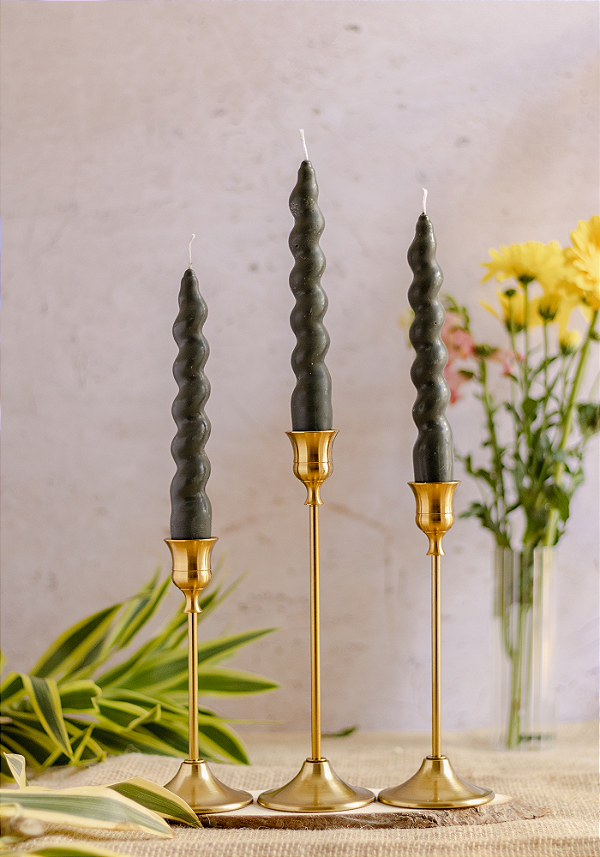 Velas para castiçal espiral verde kit com 3