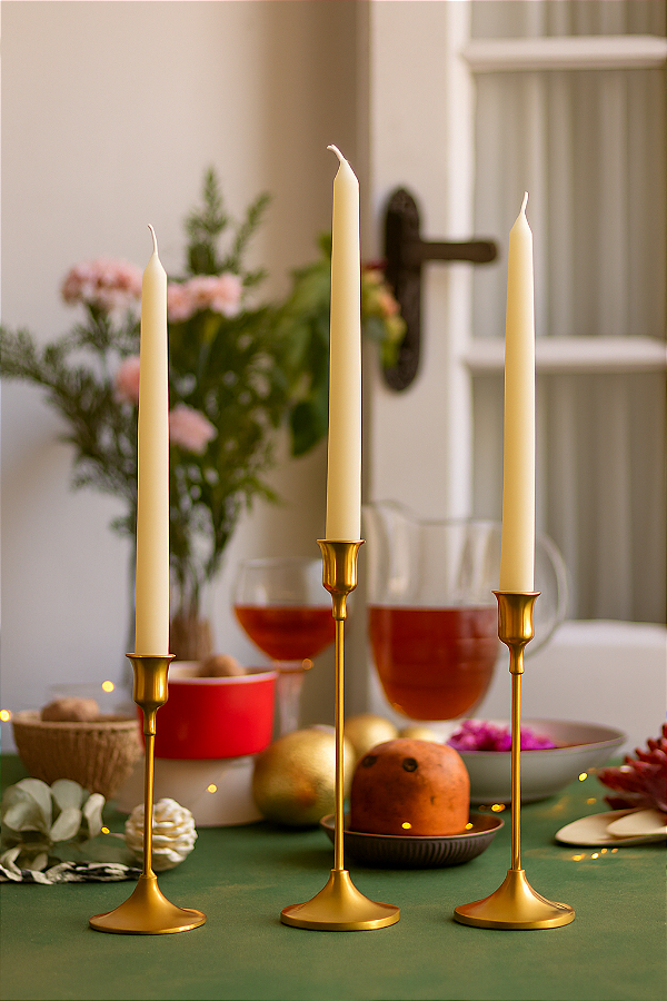 Velas para castiçal lisa natural kit com 3