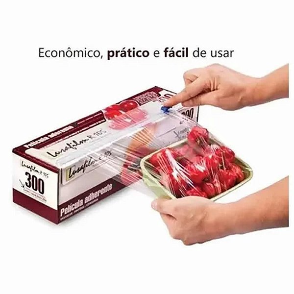 Bobina Rolo Filme Pvc 28x300 Caixa Com Cortador Pratico