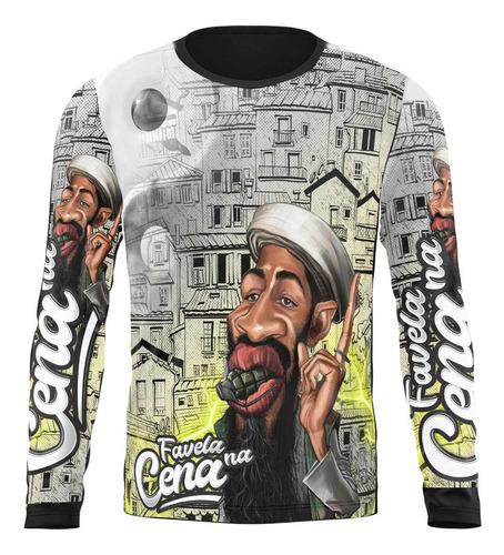 Camiseta  Manga Longa Comunidade Favela Bin Laden
