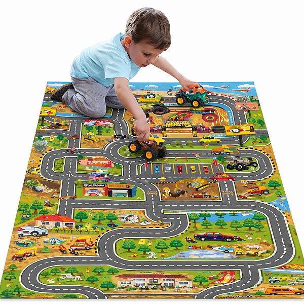 Tapete 100x75 cm em Lona Infantil interativo pedagogico pista de corrida Modelo 02