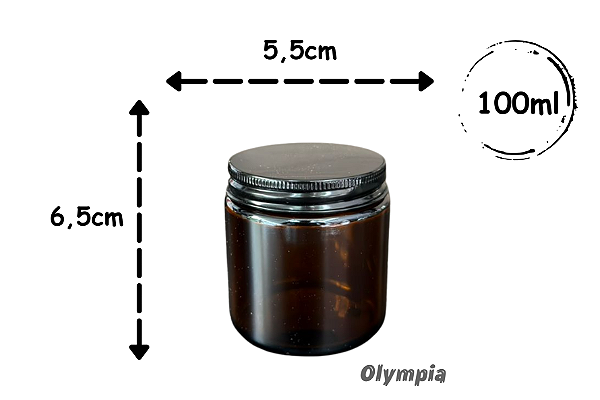 Pote de Vidro Âmbar 100ml c/ Tampa Alumínio