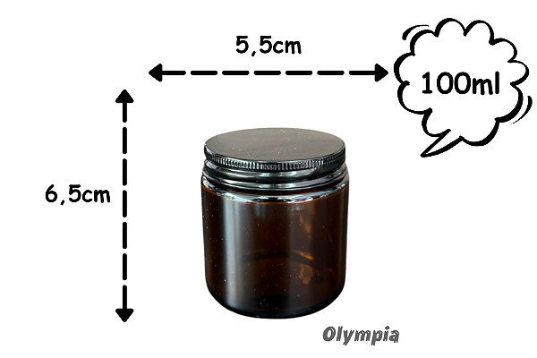 Pote de Vidro Âmbar 100ml c/ Tampa Alumínio