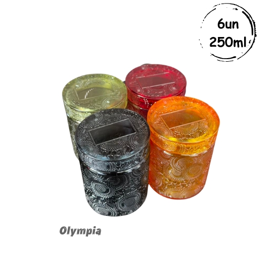 4 Pote de Vidro Relevo Com Tampa 250ml